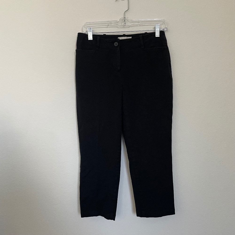 Talbots Pants Women's Size 4 Petite Black Curvy Casual Crop Chino Button Detail